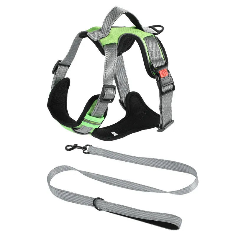 Adjustable polyester dog chest harness in various colours with optional hand holding rope