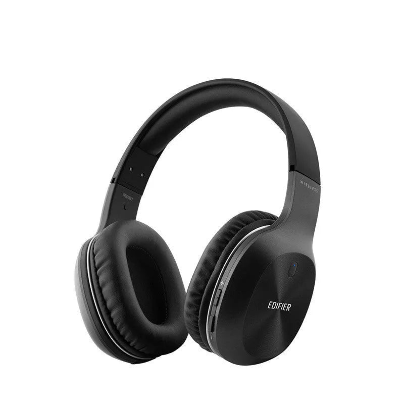 Black Bluetooth sports headset with 50-hour battery life shown from side angle