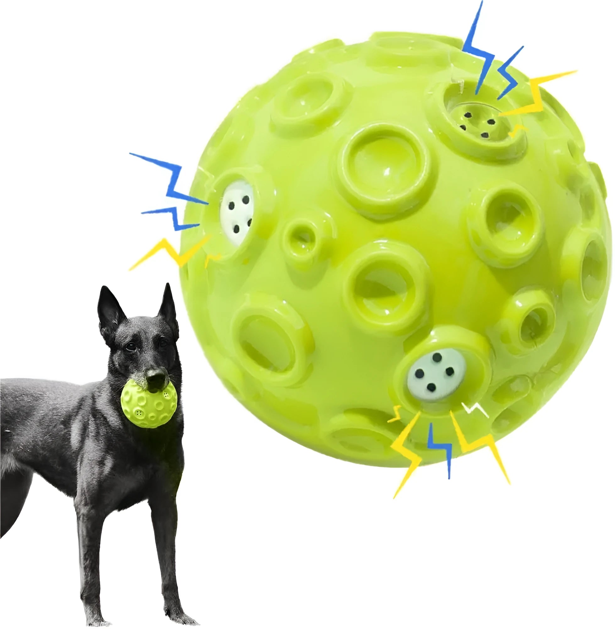 Durable dog chew ball with meteorite-shaped bumps in blue colour