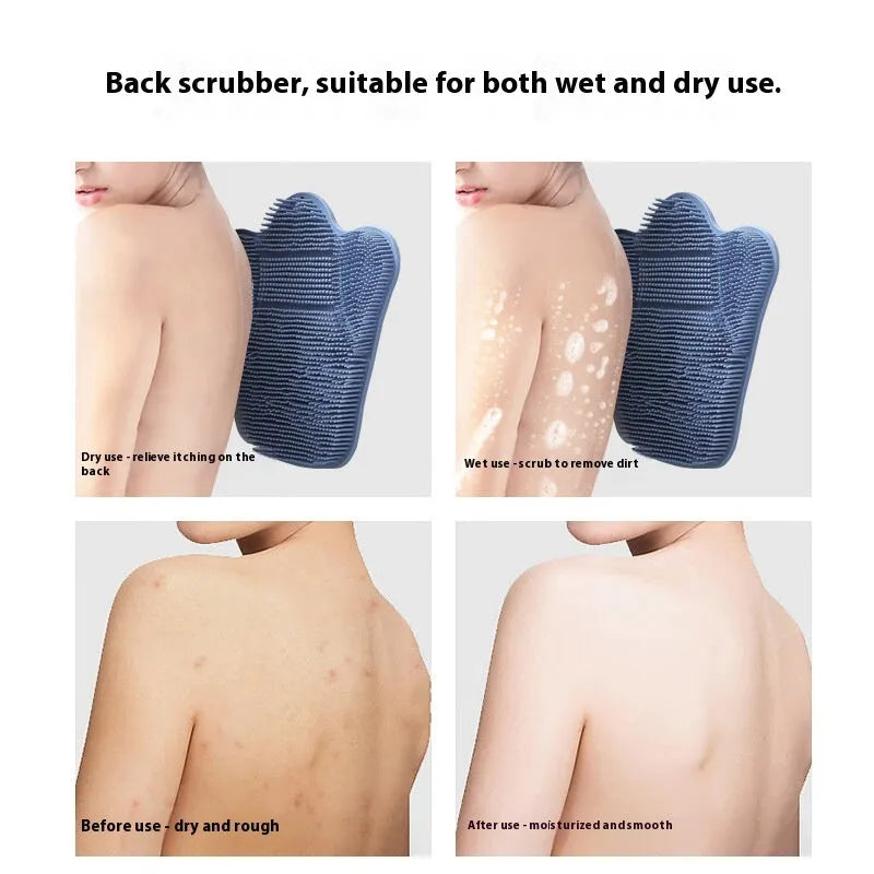 Blue silicone bath massage cushion mat for handheld back scrubbing, measuring 31cm by 32cm.