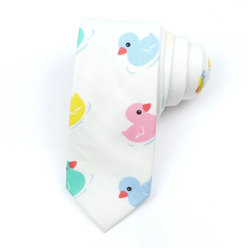 Korean style narrow cotton bow tie with cartoon pattern printing and adjustable neck strap