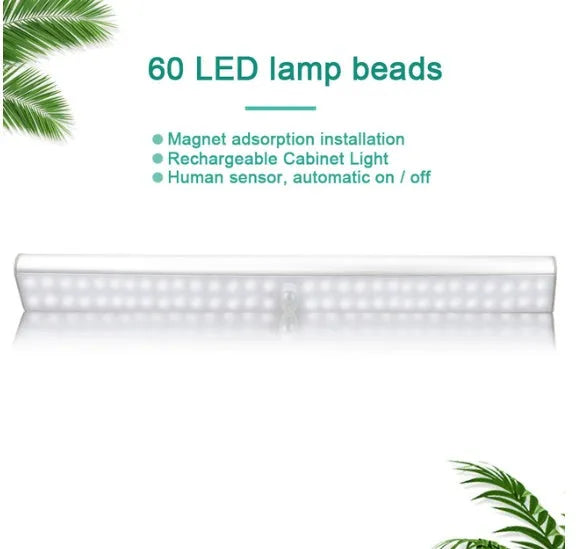 Rechargeable motion sensor LED light strip in three length options for cupboard lighting.