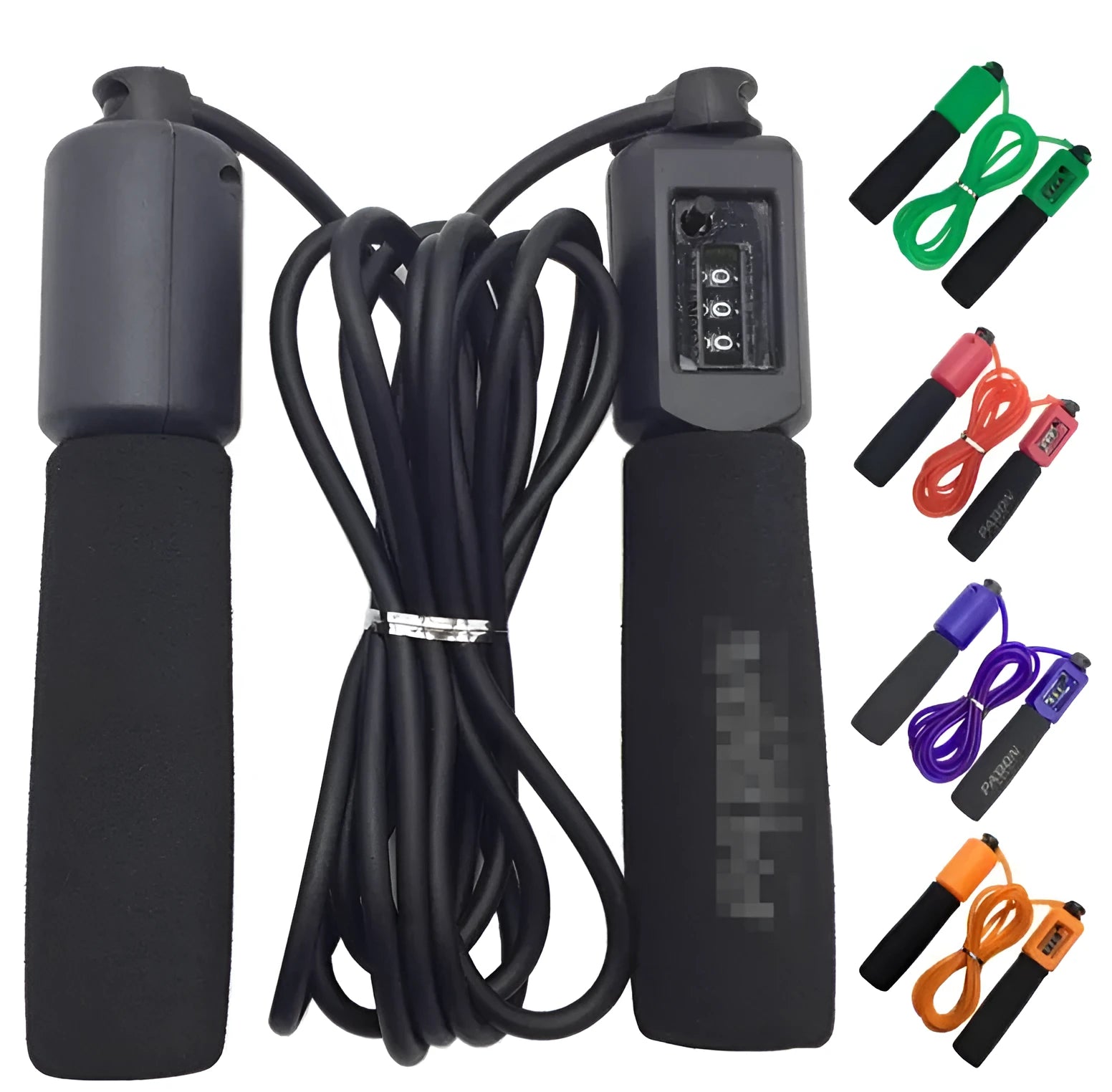 Rope skipping fitness rope with 3m length showing multi-material construction including sponge grip sections