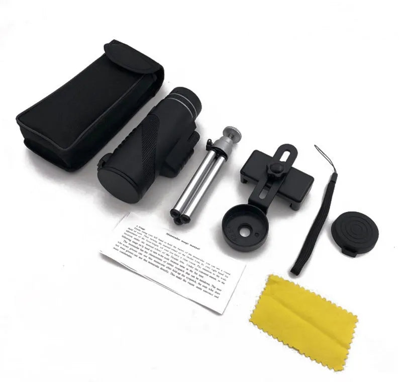 Black HD 40x60 cellphone telescope with smartphone attachment for 40x magnification observation