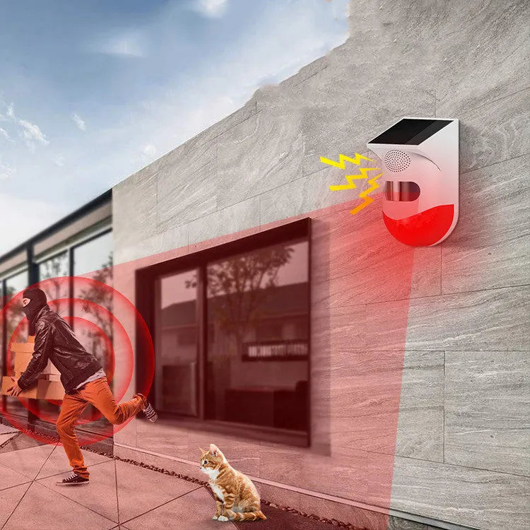 Solar-powered wireless infrared alarm detector for outdoor perimeter security