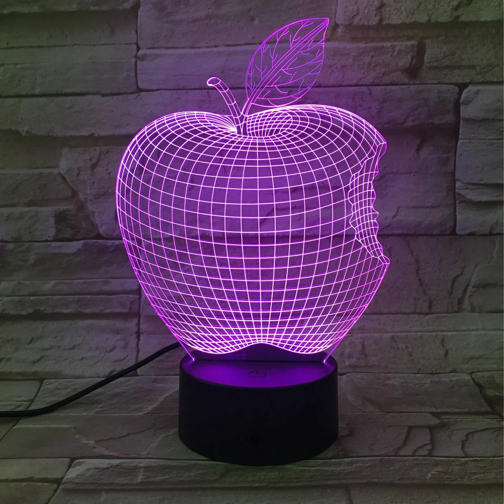 3D fruit-shaped colourful LED night light with acrylic shade and touch control.