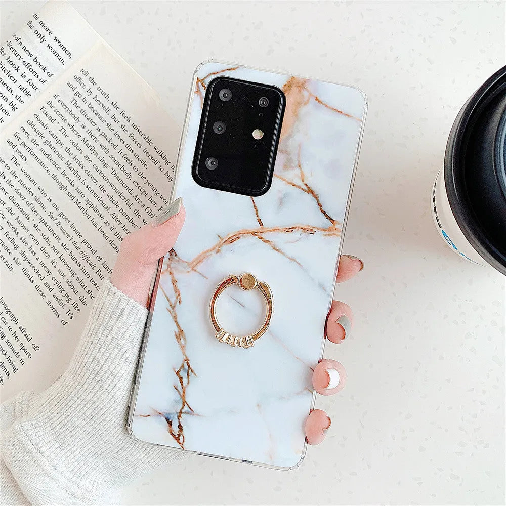 Marble phone case for Samsung S10 TPU back cover in white gold diagonal stitch colour style
