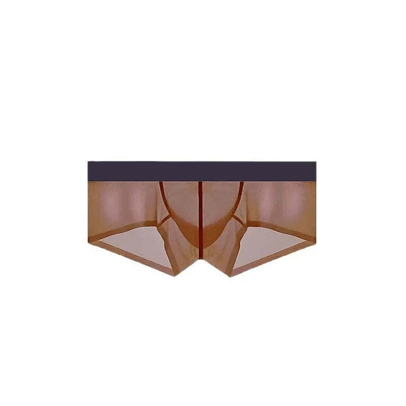 Men's seamless ice silk underwear in low waist design showing ultra-thin sheer fabric