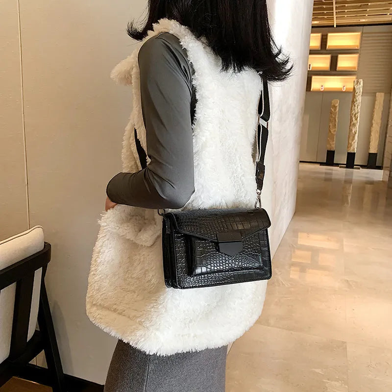 Vintage-style black PU leather crossbody bag with adjustable strap
