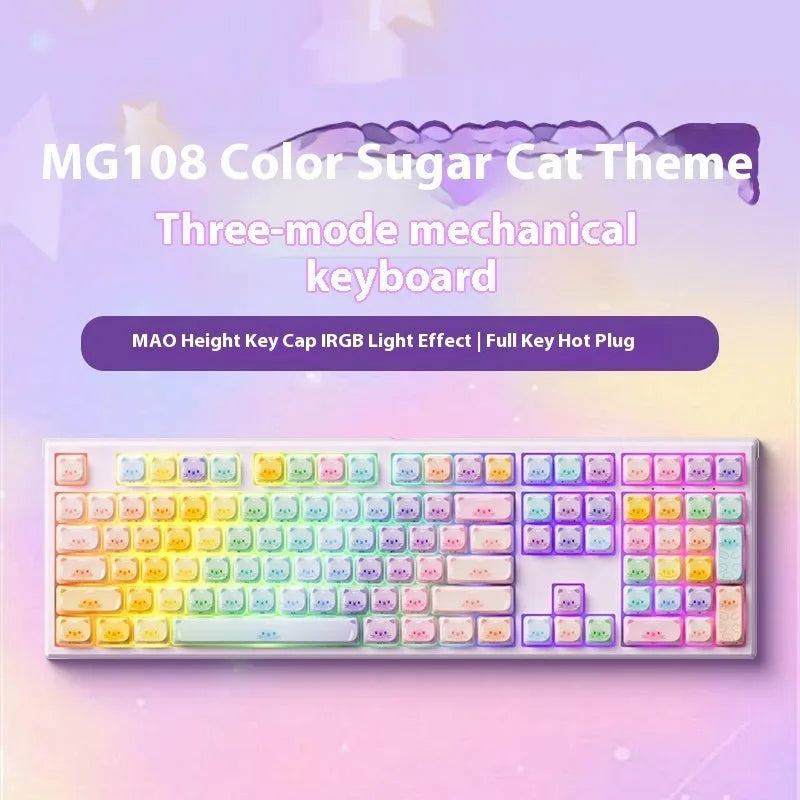 Coloured sugar cat themed mechanical keyboard with Bluetooth connectivity in MG108B colour