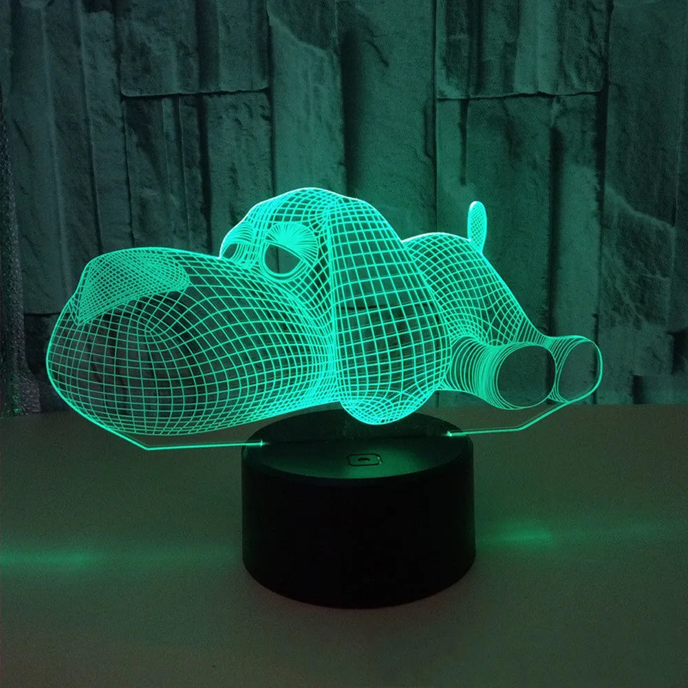Doggo Desktop Lamp showing 3D illusion dog design with multi-colour illumination