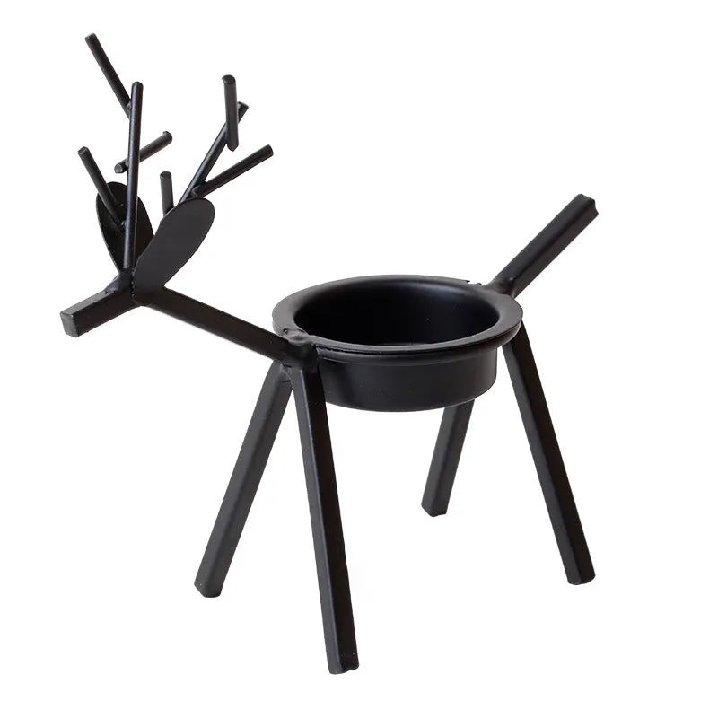 Black iron Christmas candlestick holder with elk bracket design