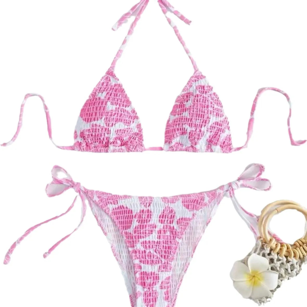 Women's halter swimsuit with floral pattern in multiple colour options