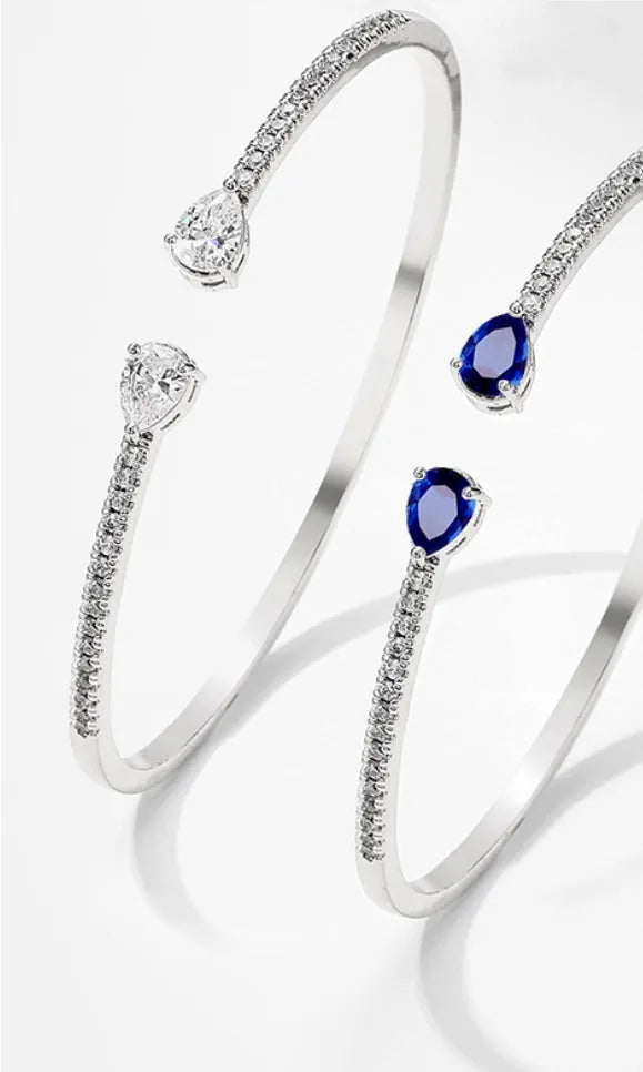 Multi-zircon personalised copper bracelet with inlaid crystal gemstones in white or blue colour