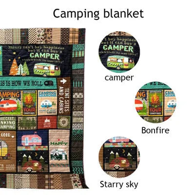 Outdoor camping blanket in 100% polyester with lamb cashmere finish, hypoallergenic, multiple size options