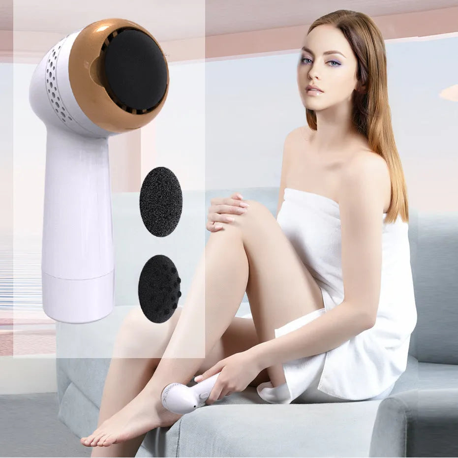 Electric vacuum foot grinder with quartz grinding head in metallic colour options.