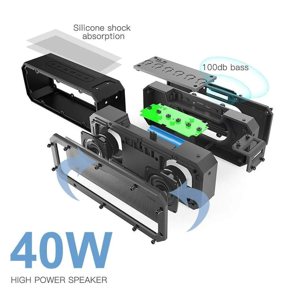 Black X3 PRO waterproof Bluetooth speaker with a climbing rope handle, showing front grill and control buttons.