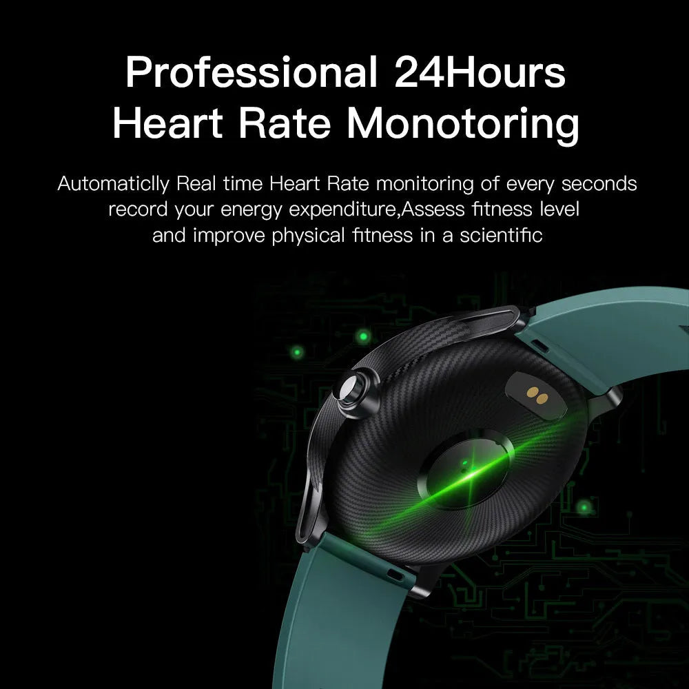 Square green waterproof smartwatch with heart rate monitor and touchscreen on wrist