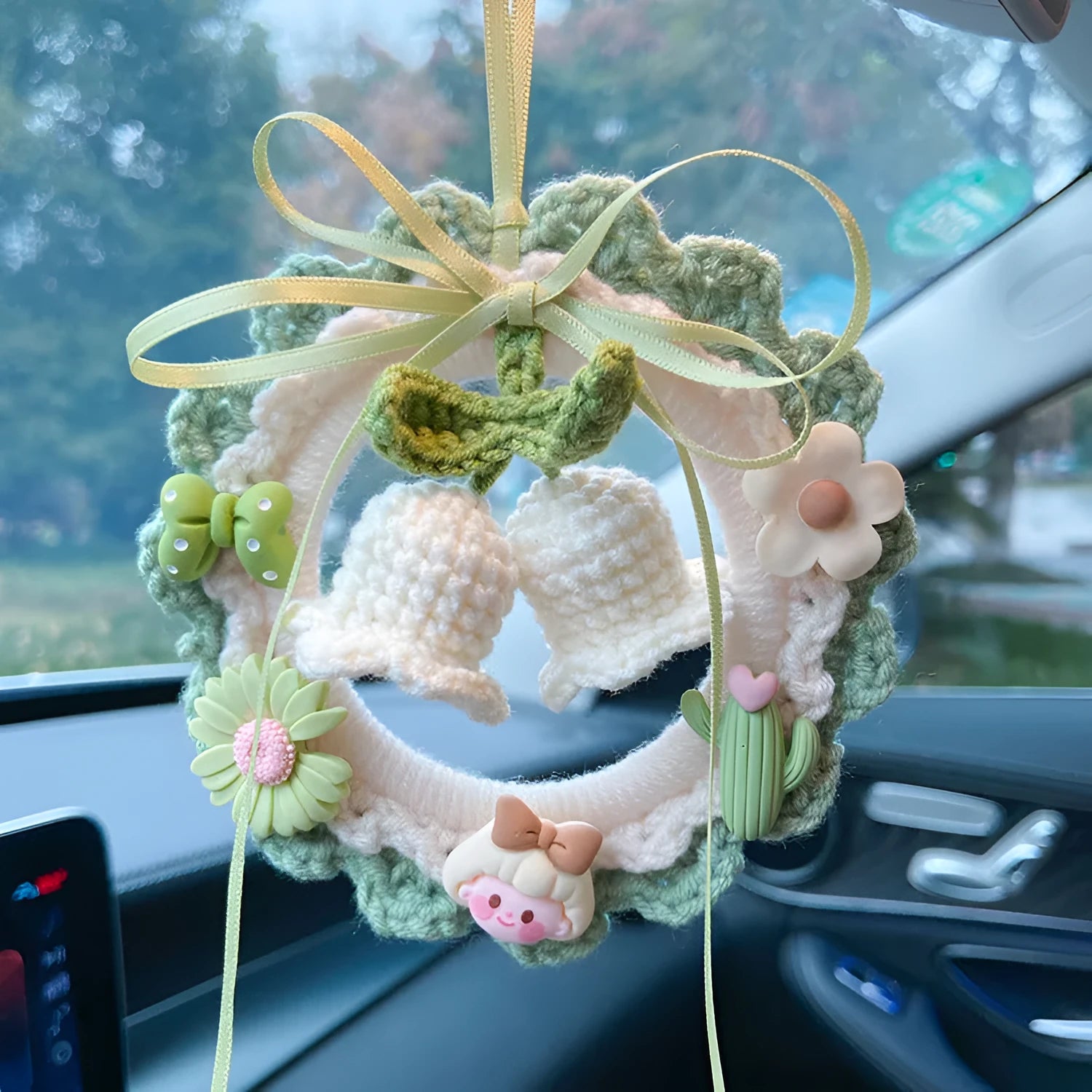 Woven wool bell orchid car pendant decoration in multiple colour options