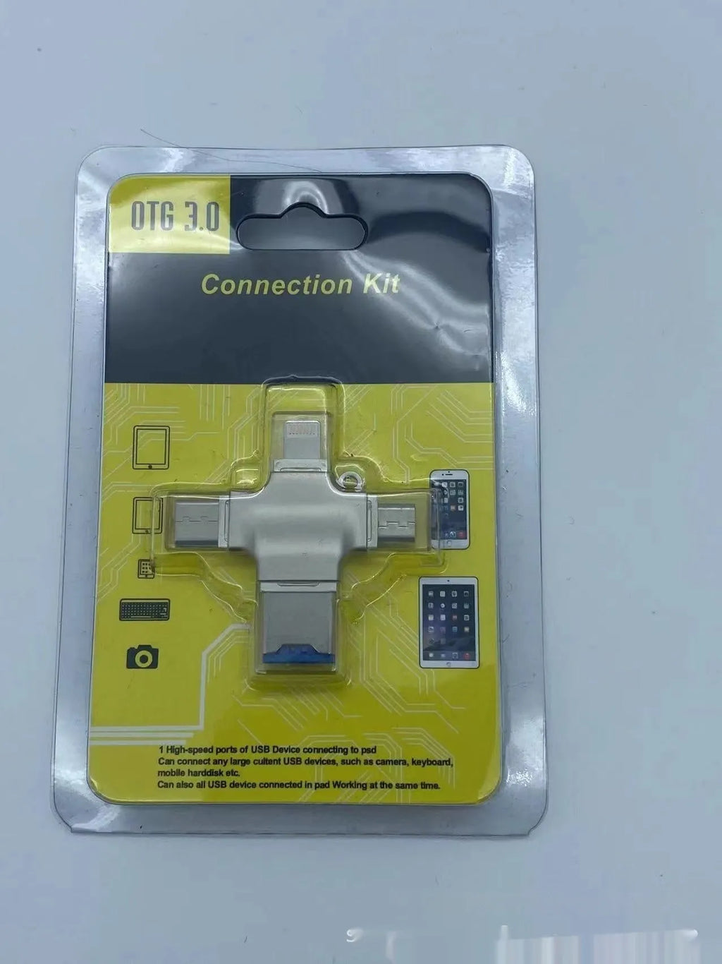 Silver zinc alloy multi-functional card reader with USB 2.0 and Lightning Type-C Micro USB interfaces