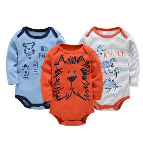 Cotton long sleeve baby jumpsuit with blue elephant print, available in sizes 3M to 24M