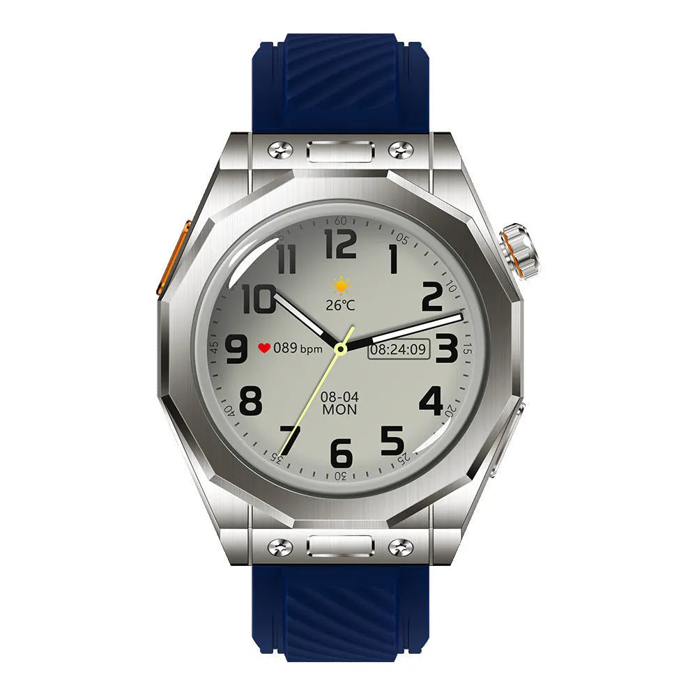 Smart watch with TFT screen and touch buttons on wrist in orange red colour