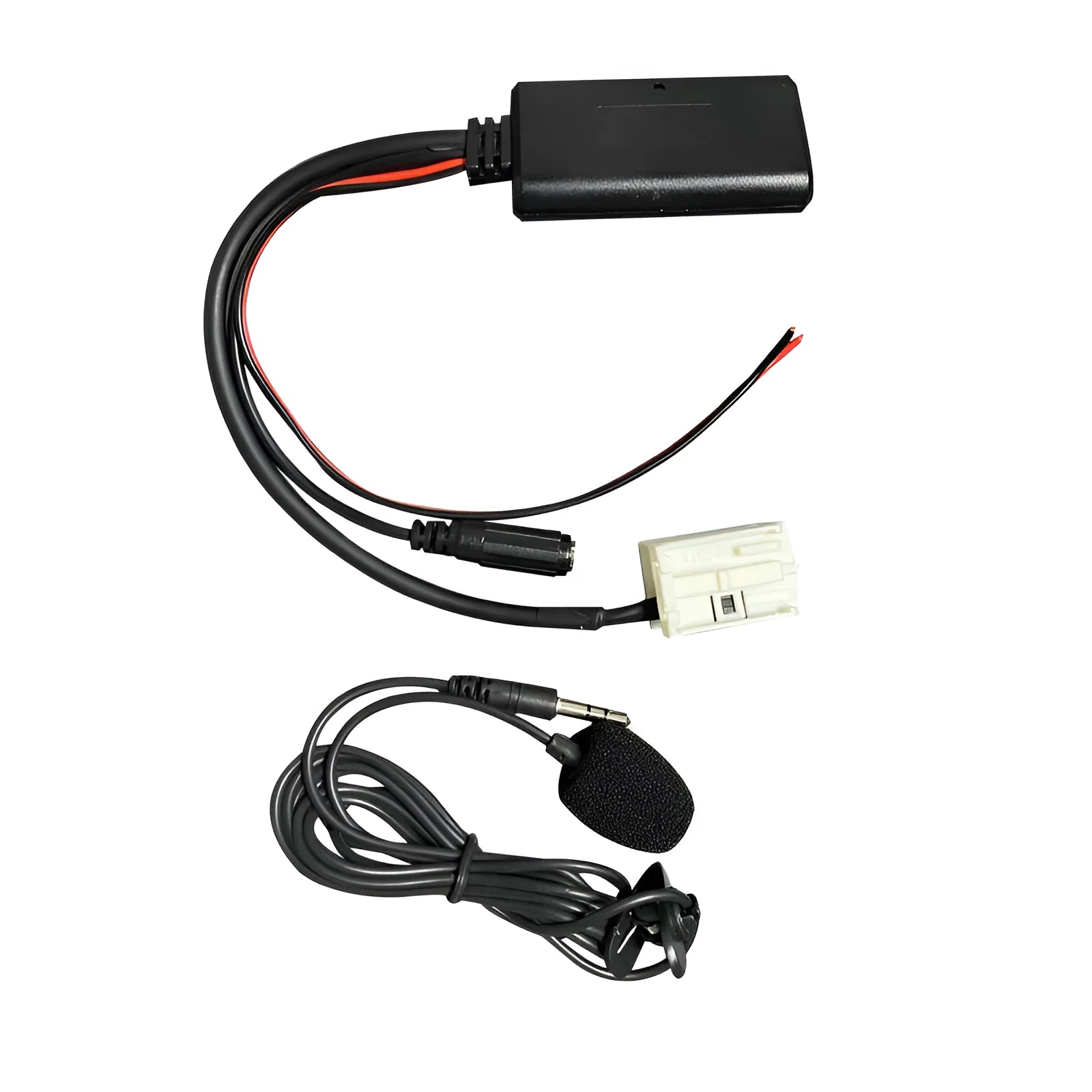 Bluetooth AUX audio cable kit for Peugeot and Citroen RD4 car stereos with separate microphone.