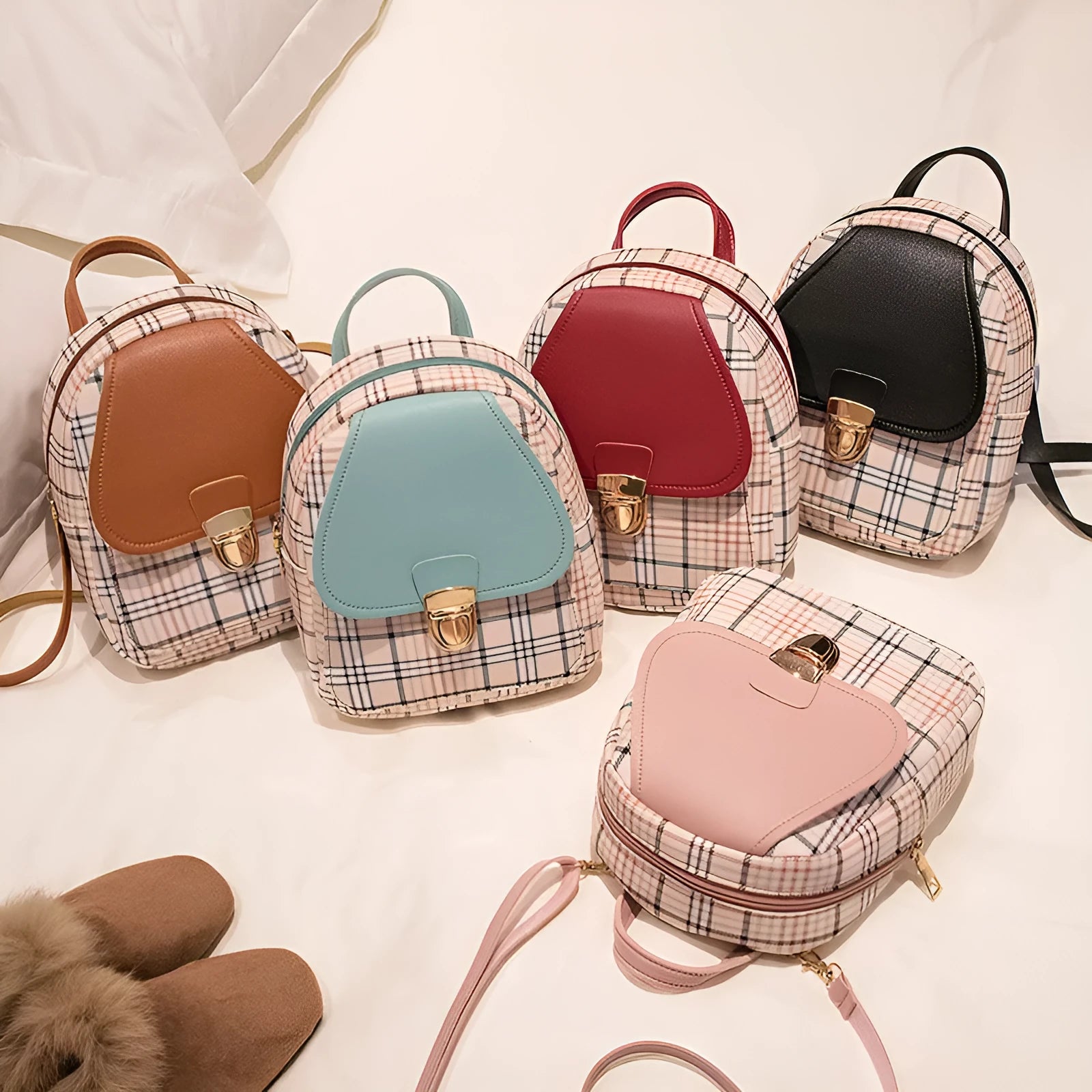 A one-shoulder diagonal phone bag made from PU fabric, shown in one of five colour options.