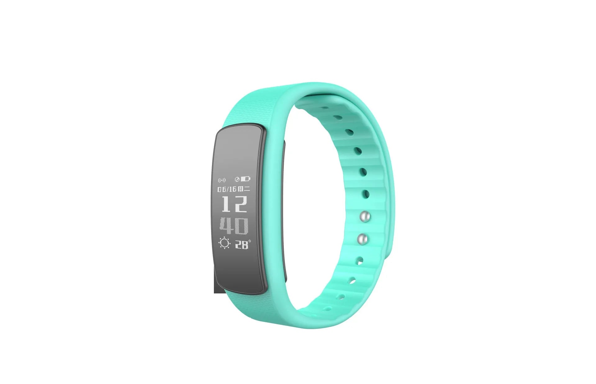 I6 smart sports bracelet in black or green with 0.96-inch touch screen on a TPU wristband.
