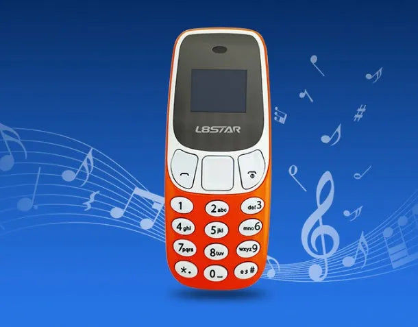 Ultra-small miniature thumb phone with 0.66-inch OLED display and dual SIM slots, blue colour