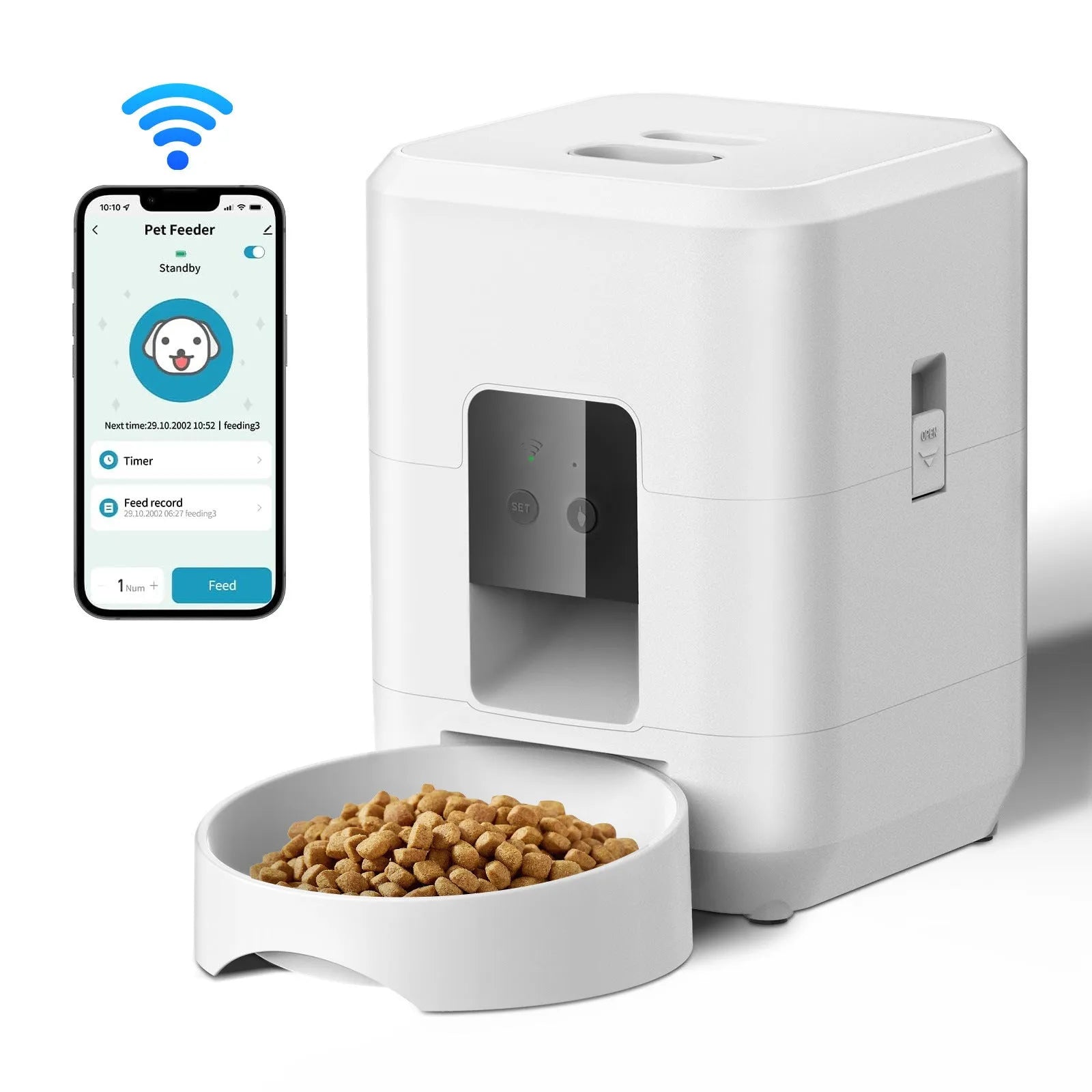 Smart Wi-Fi automatic pet feeder with smartphone app control for cats