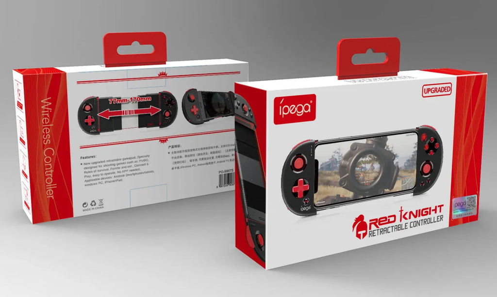 Red Samurai retractable Bluetooth game controller in black for smartphone mobile gaming