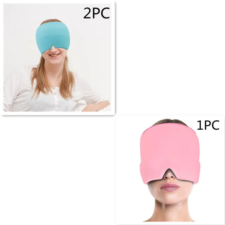 Black elastic gel cold compress eye mask for headache relief with measurements