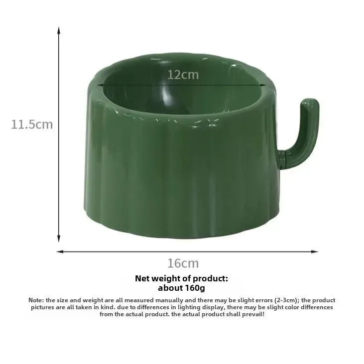 Solid colour raised cat bowl with cactus design, anti-slip base, and large mouth opening in dark green