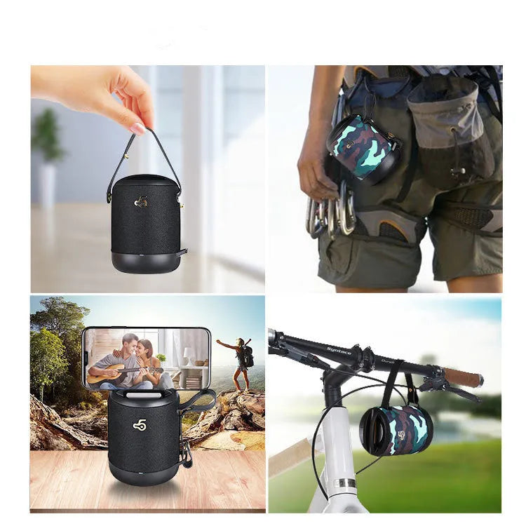 Portable waterproof Bluetooth speaker with subwoofer in black, blue, camouflage, grey or red colours