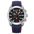 Multifunctional sports watch with black silicone strap, 46mm dial, and mineral glass face
