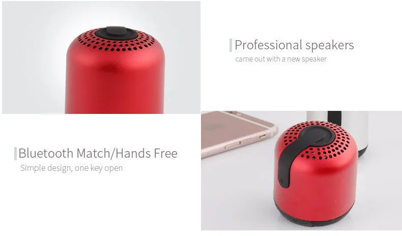 Hieha small cylindrical metal Bluetooth speaker in black, gold, pink, red or silver colour.