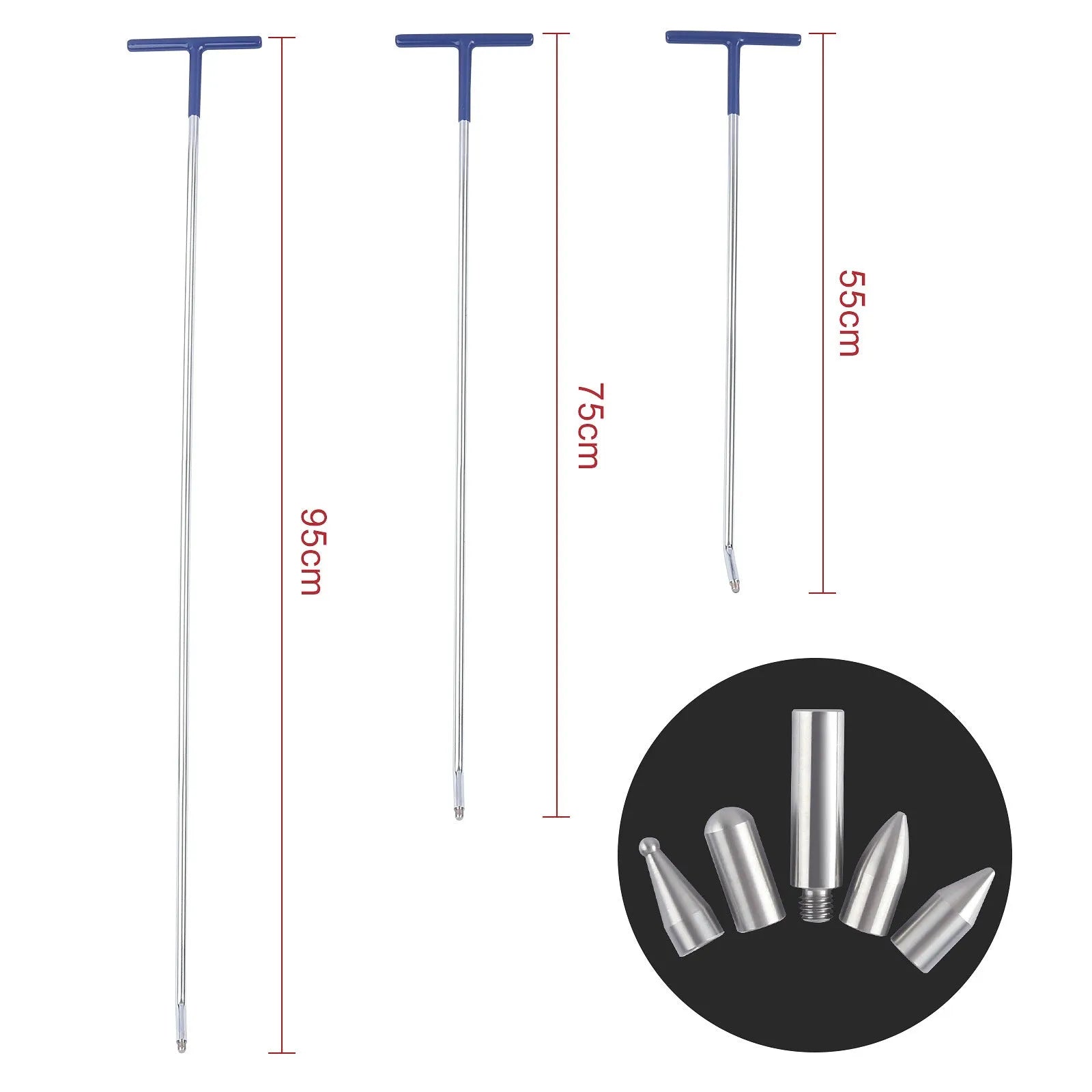 Three-piece alloy steel car dent repair tool set with crowbar and hooks on a workbench.