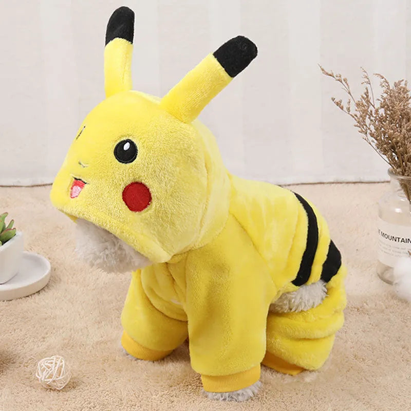 Fleece cat winter coat with hood in cartoon pattern for small to medium pets