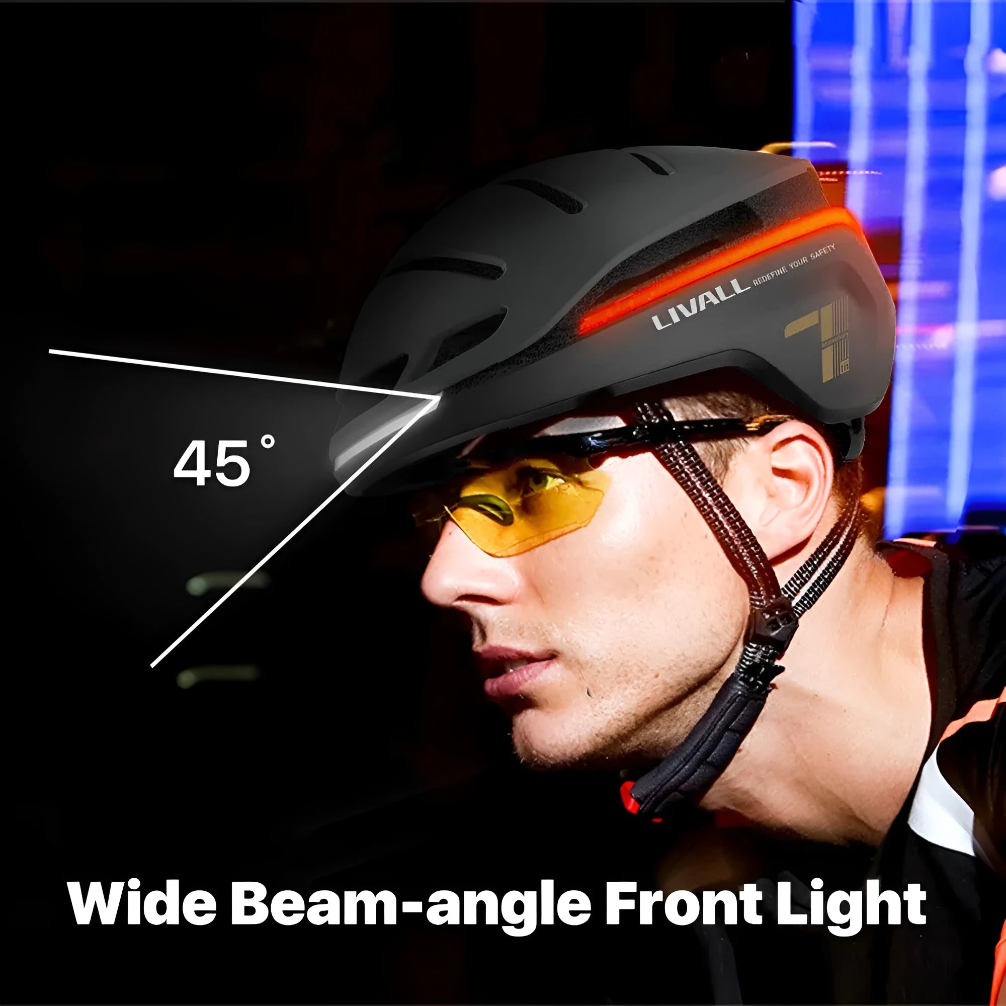 Smart bicycle helmet with integrated LED lights in multiple colour options including Aurora Purple and Dark Night Black