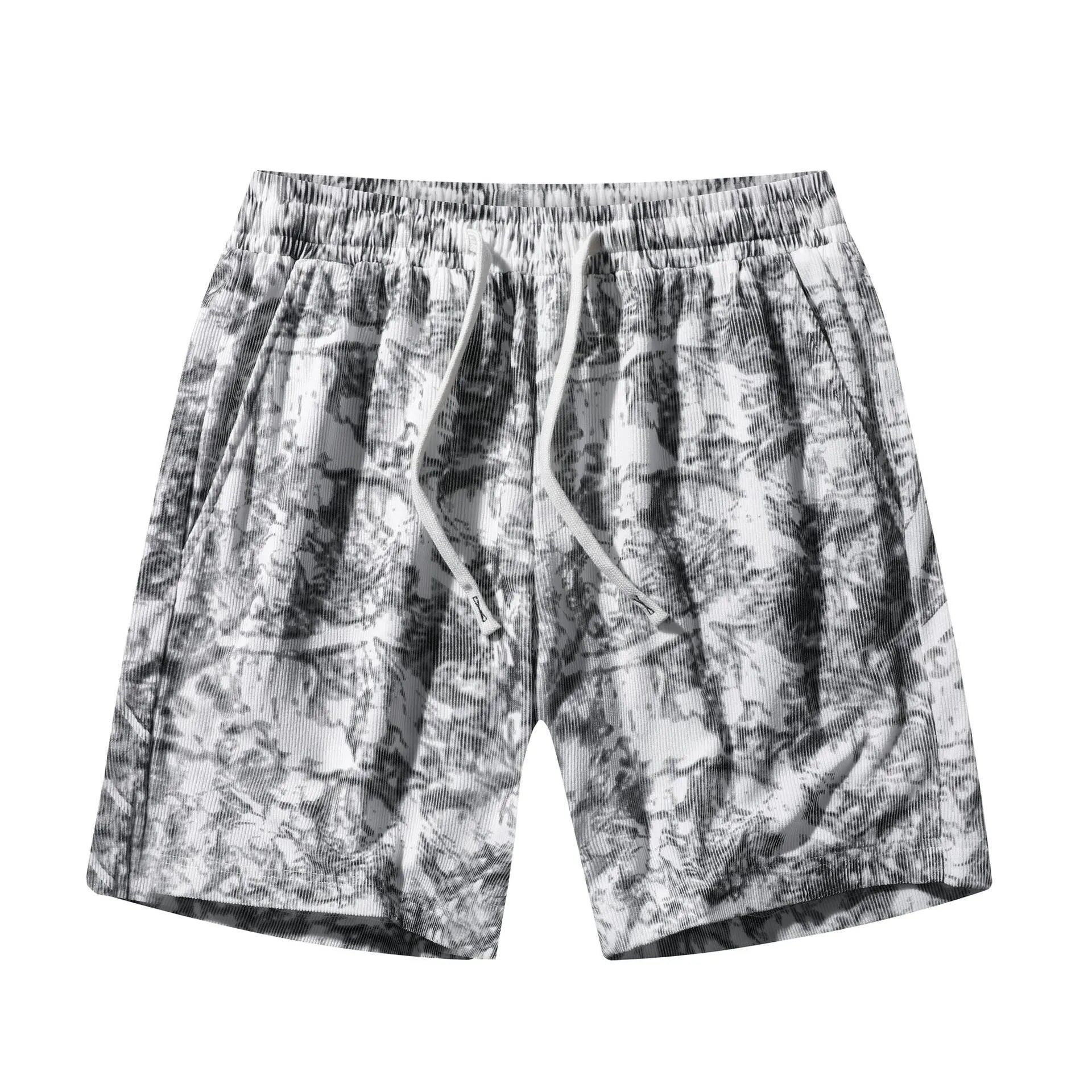 Men's camouflage pattern corduroy athletic shorts with straight leg and high waist design