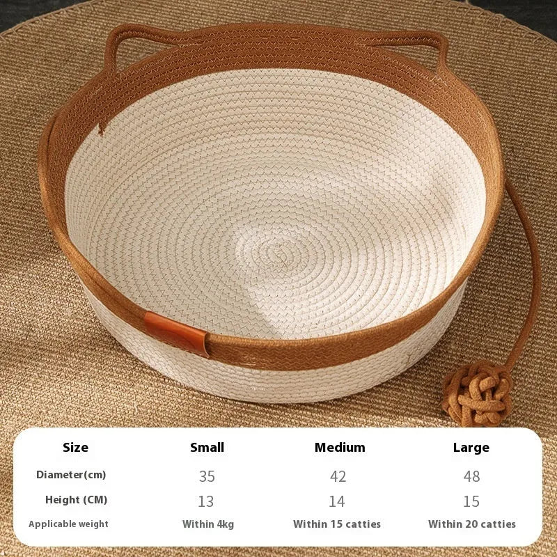 Grey woven cloth cat nest mat with cotton string stitching shown in a cat bed