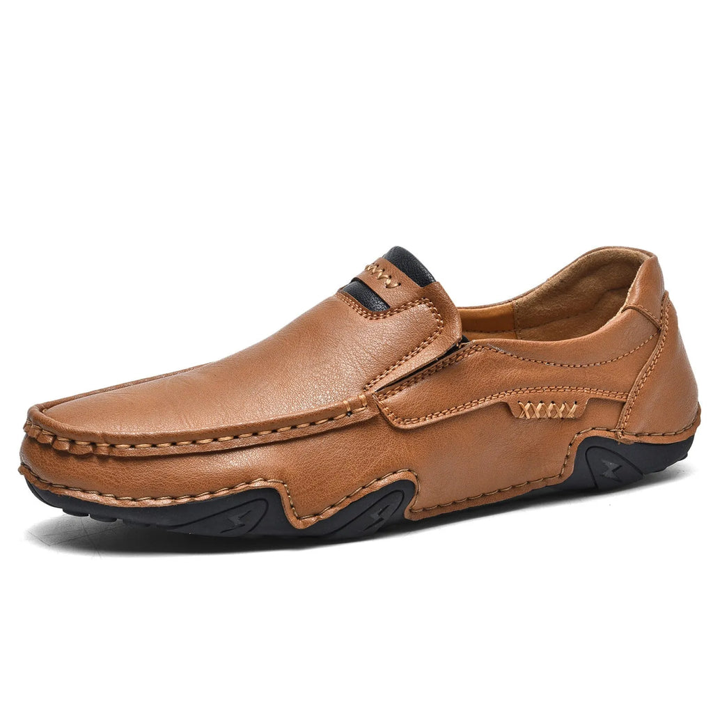 Men's casual slip-on shoes with flat rubber sole and microfiber upper in four colour options