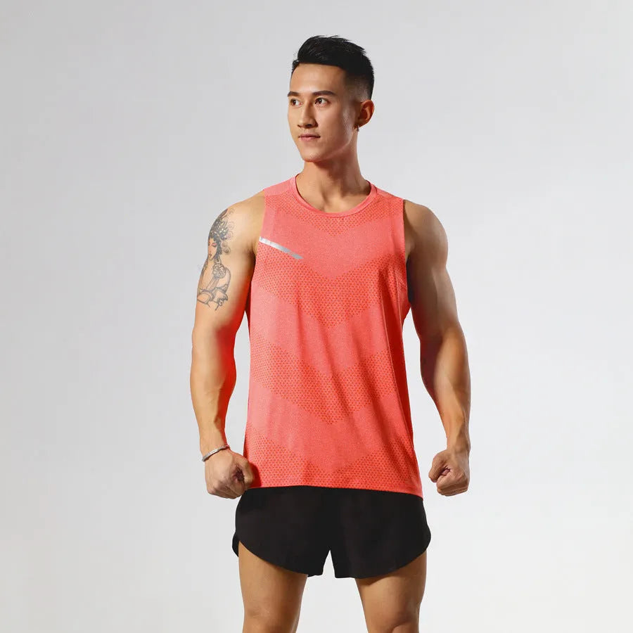Man wearing a solid colour quick-dry athletic tank top for summer sports.