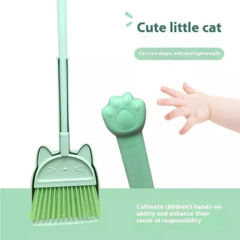 Purple broom and dustpan set with non-stick plastic and rotating brush holder