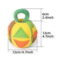 Green and pink dog plush ball toy with treat pockets and squeaker for small medium breeds