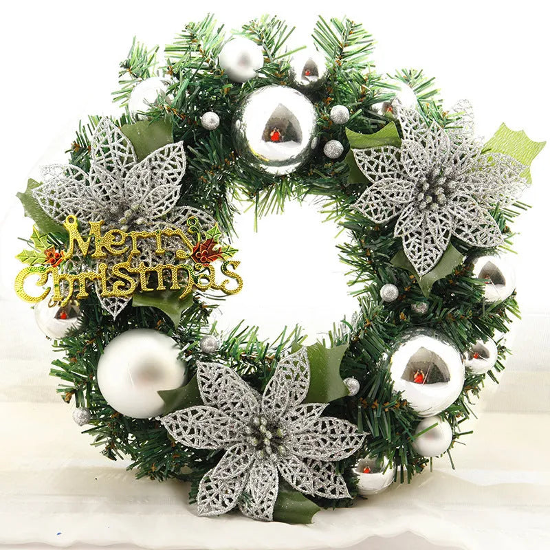 30cm multicolour plastic Christmas wreath in red, gold, silver, blue, pink or purple on a door.