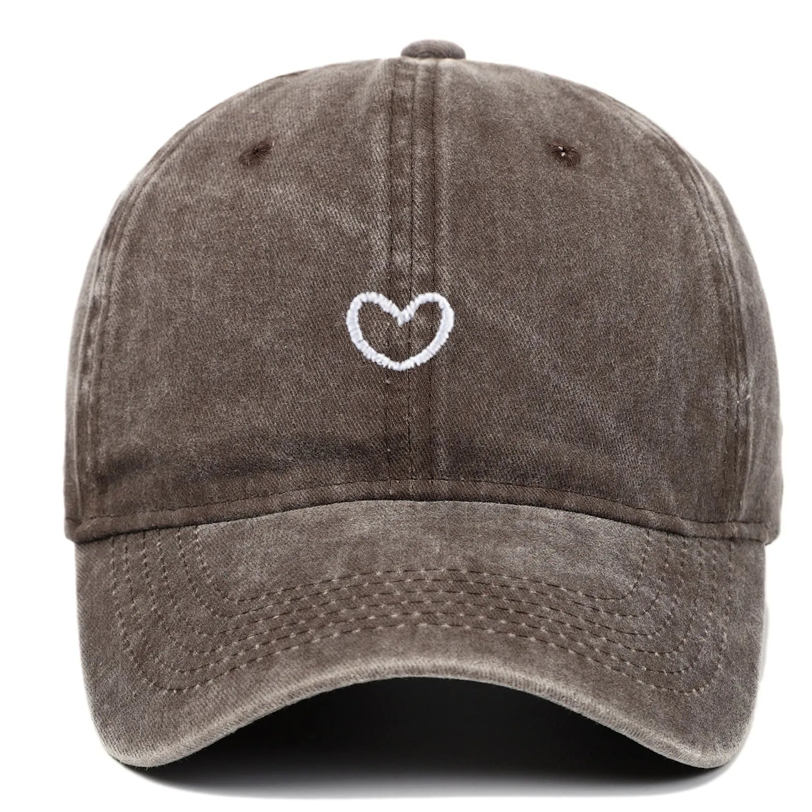 Cotton baseball cap with embroidered red love heart on front, shown in grey.