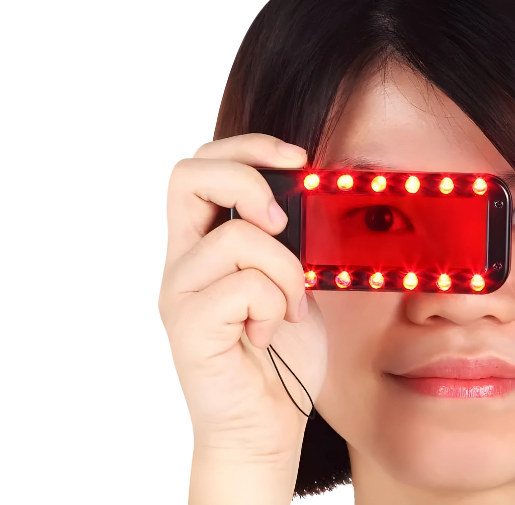 Small red laser reverse camera detector for finding hidden lenses, showing compact dimensions.