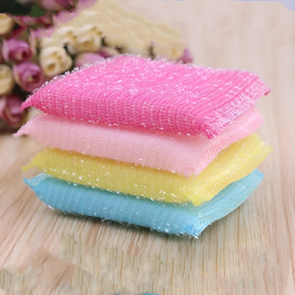 Macaron coloured pinstripe fabric sponge scrubbing mop for dishwashing measuring 12 by 8.5 centimetres